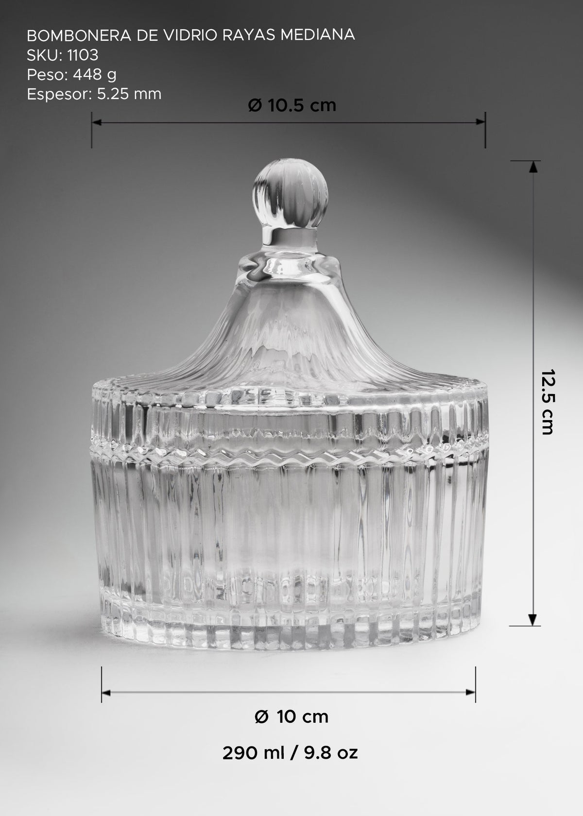 Bomboneras de vidrio con rayas transparente 100, 290 y 550 ml — imagen de producto