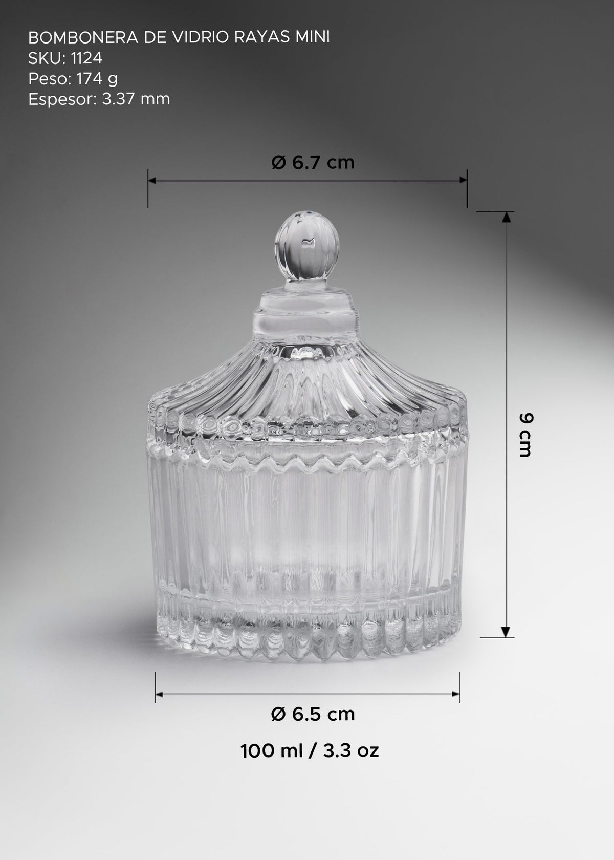 Bomboneras de vidrio con rayas transparente 100, 290 y 550 ml — imagen de producto