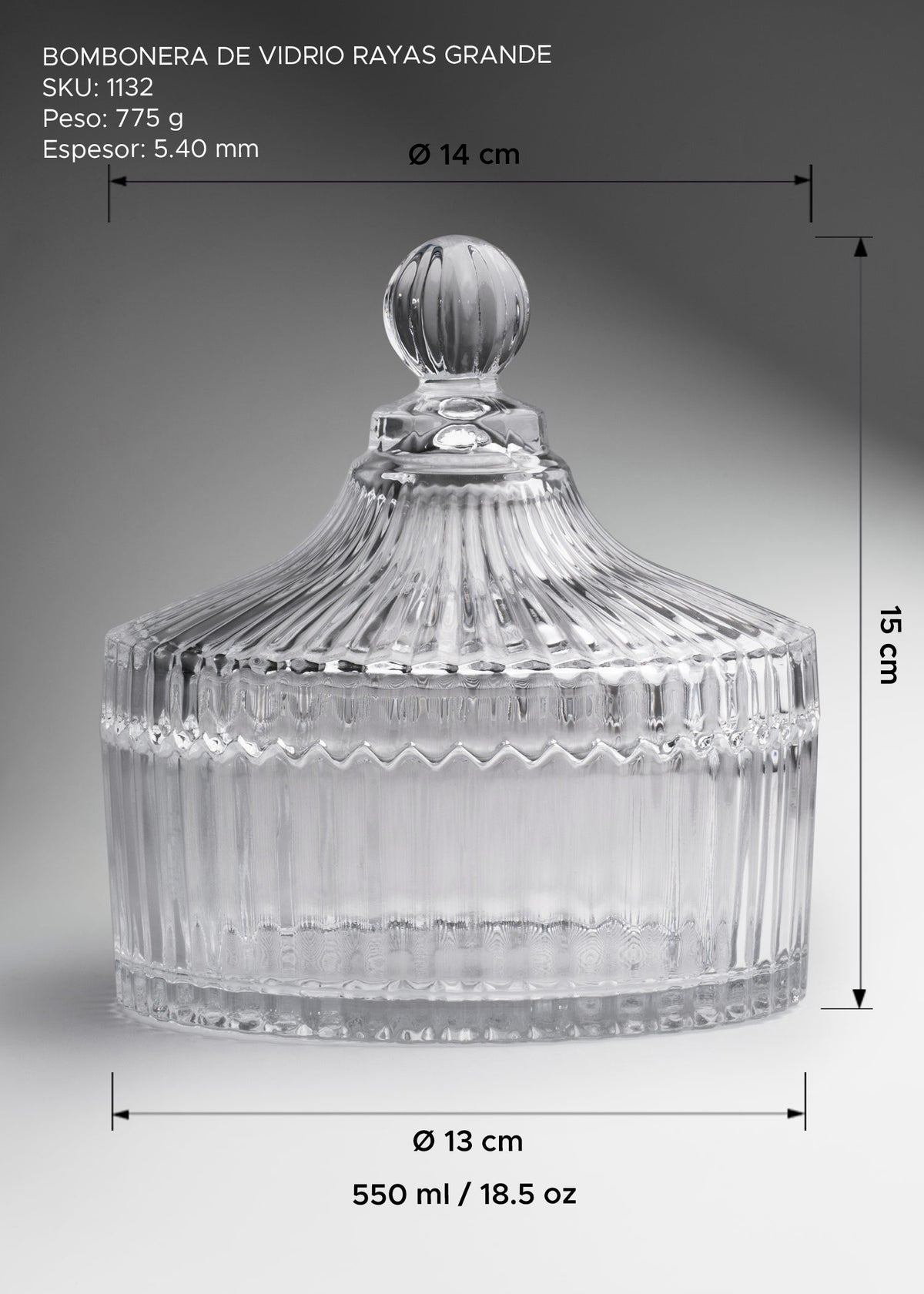 Bomboneras de vidrio con rayas transparente 100, 290 y 550 ml — imagen de producto