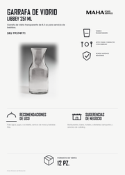 Ficha técnica de Garrafa de vidrio transparente Cocktail Licorera 251 ml