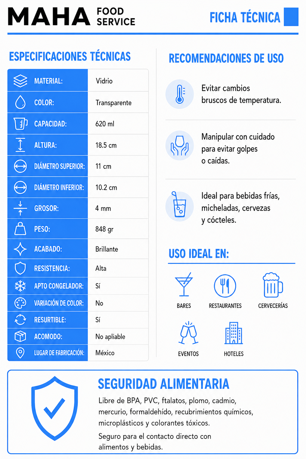 Copa chabela de vidrio transparente en forma de balón para micheladas y cervezas ideal para bar o restaurante 620 ml — imagen de producto