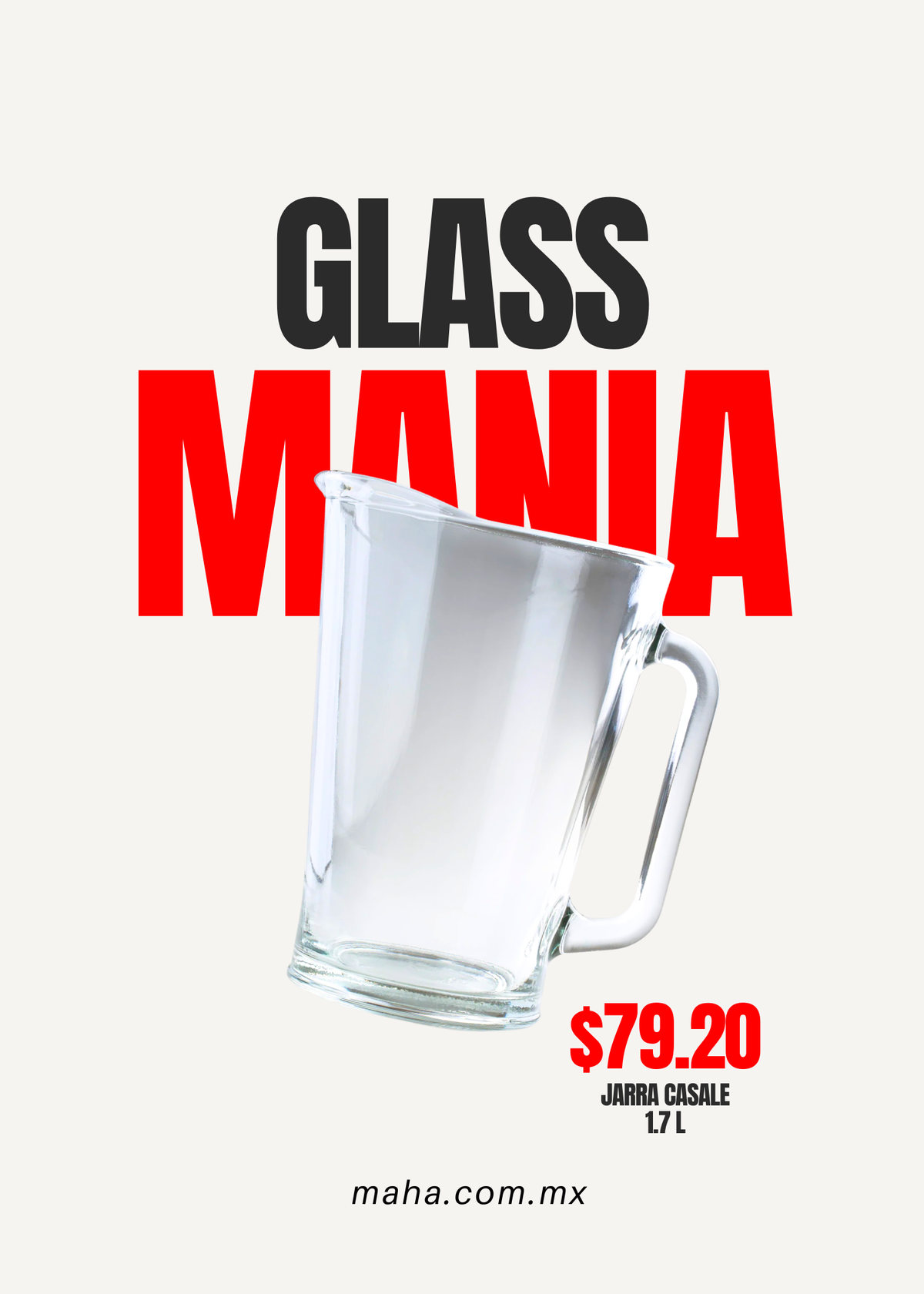 Jarra de vidrio transparente Casale 1.7 L — imagen de producto, vista 1