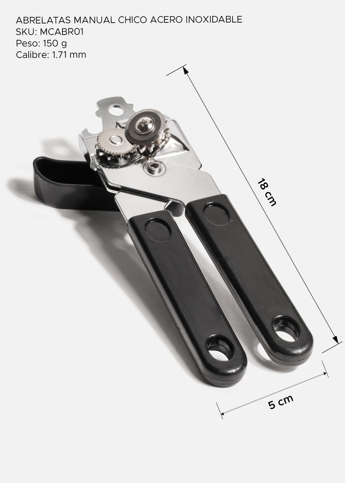 Abrelatas manual compacto de acero inoxidable de uso fácil y resistente para cocina 18 cm — imagen de producto