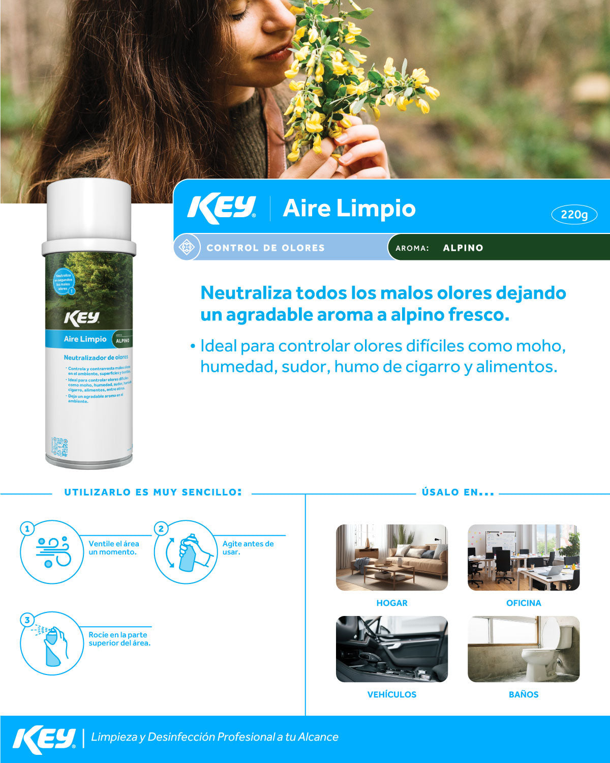 Aerosol profesional neutralizador de olores aire limpio aroma Alpino para baños, oficinas y restaurantes 220 gr — imagen de producto