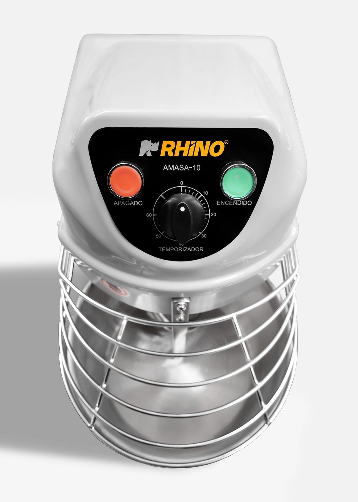 Amasadora industrial conexión monofásica de acero inoxidable plata 1 HP doble acción giratoria 10 L 4 kg de masa. Rhino AMASA-10 — imagen de producto