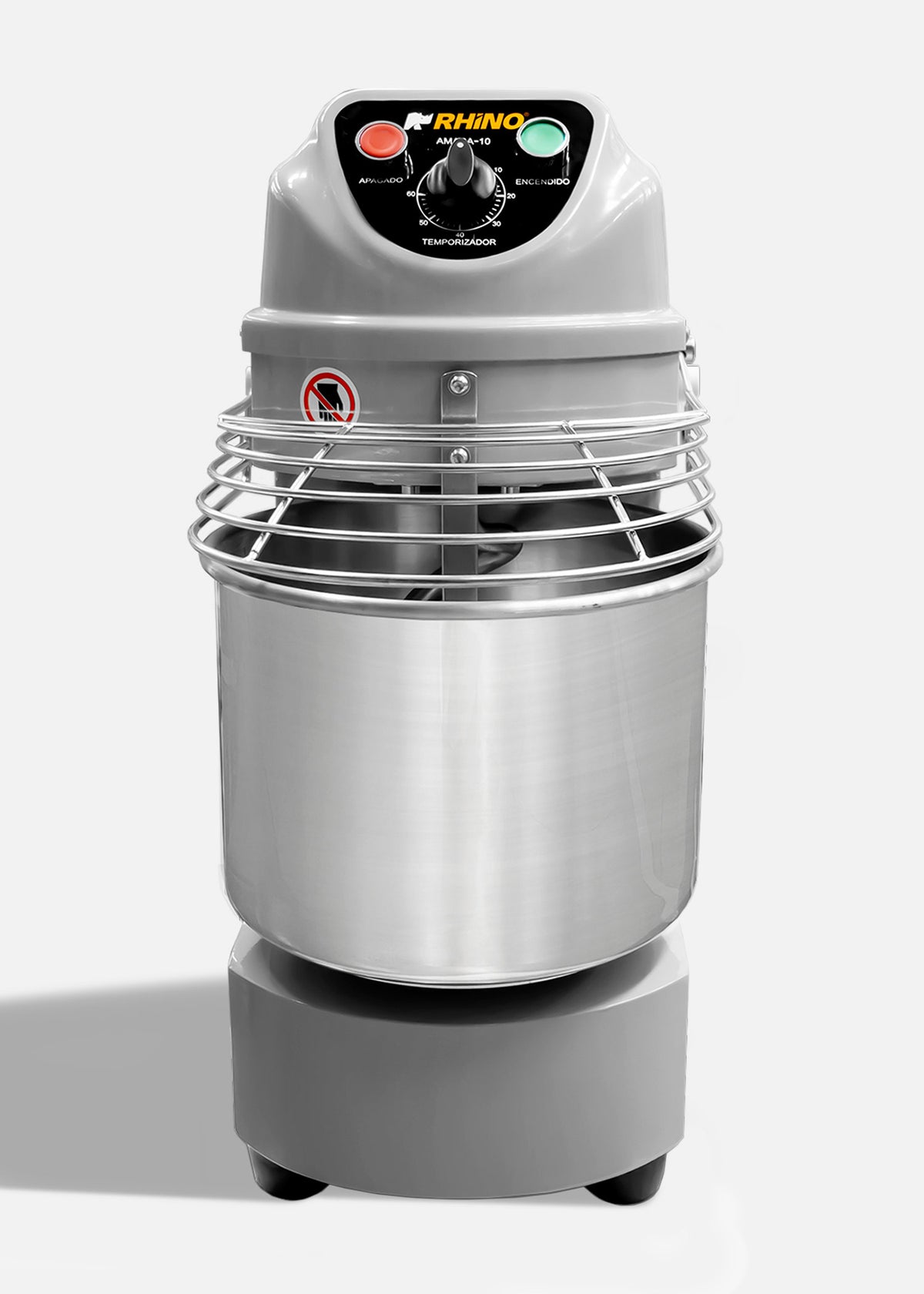 Amasadora industrial conexión monofásica de acero inoxidable plata 1 HP doble acción giratoria 10 L 4 kg de masa. Rhino AMASA-10 — imagen de producto