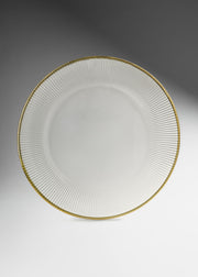 Plato base de vidrio transparente con filo dorado y rayas Evo 32.5 cm — imagen de producto