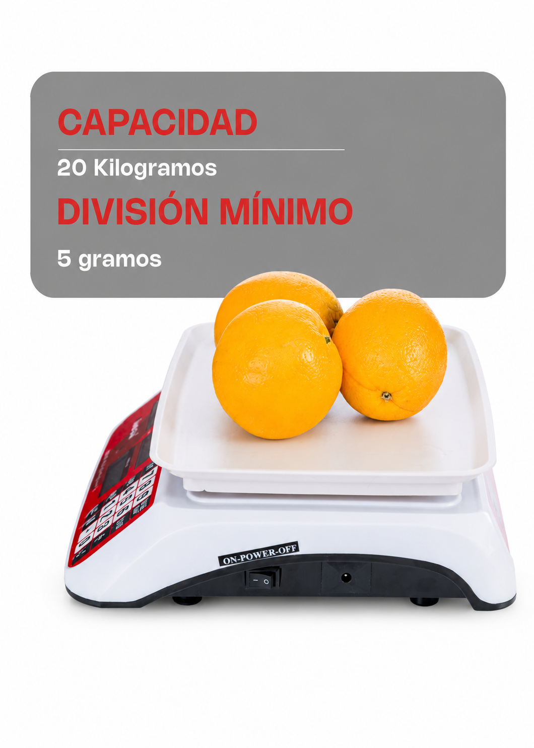 Báscula electrónica comercial peso / precio multifunciones con batería recargable 20 kg división mínima 5 g plato de plástico ABS de 29x22 cm. Rhino VINS-20 — imagen de producto