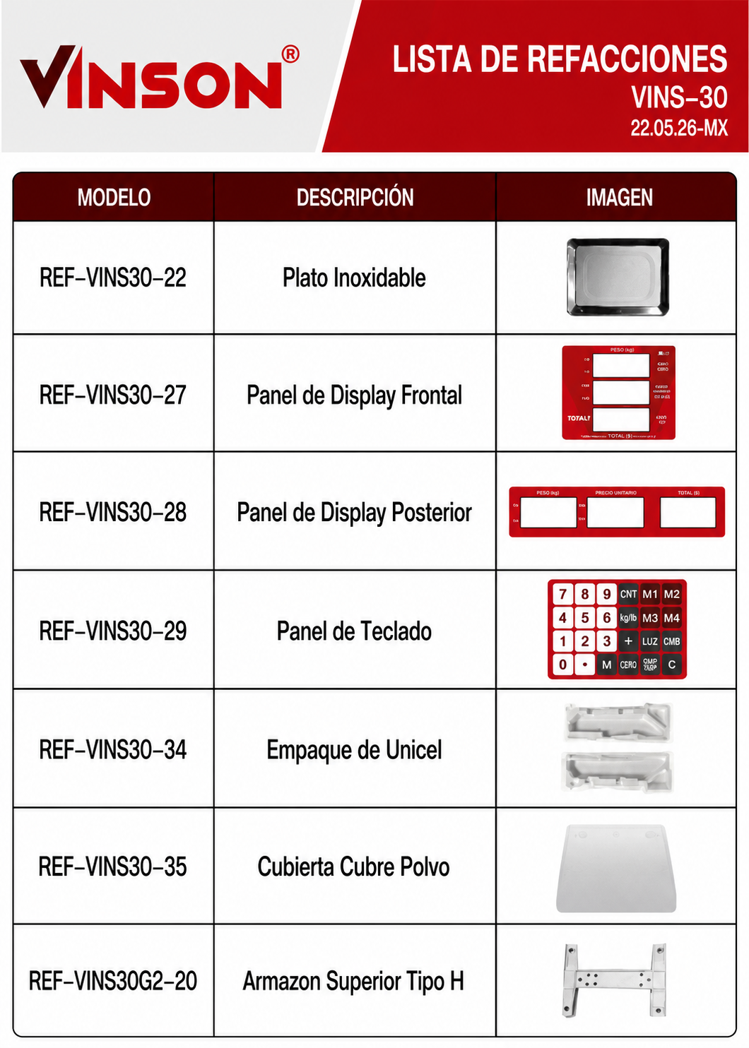 Báscula electrónica comercial peso / precio multifunciones 30 kg división mínima 5 g plato de acero inoxidable de 27.5x21.5 cm. Rhino VINS-30 — imagen de producto
