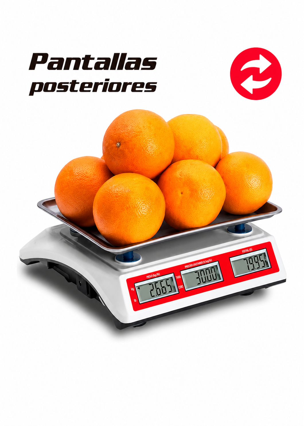 Báscula electrónica comercial peso / precio multifunciones 30 kg división mínima 5 g plato de acero inoxidable de 27.5x21.5 cm. Rhino VINS-30 — imagen de producto