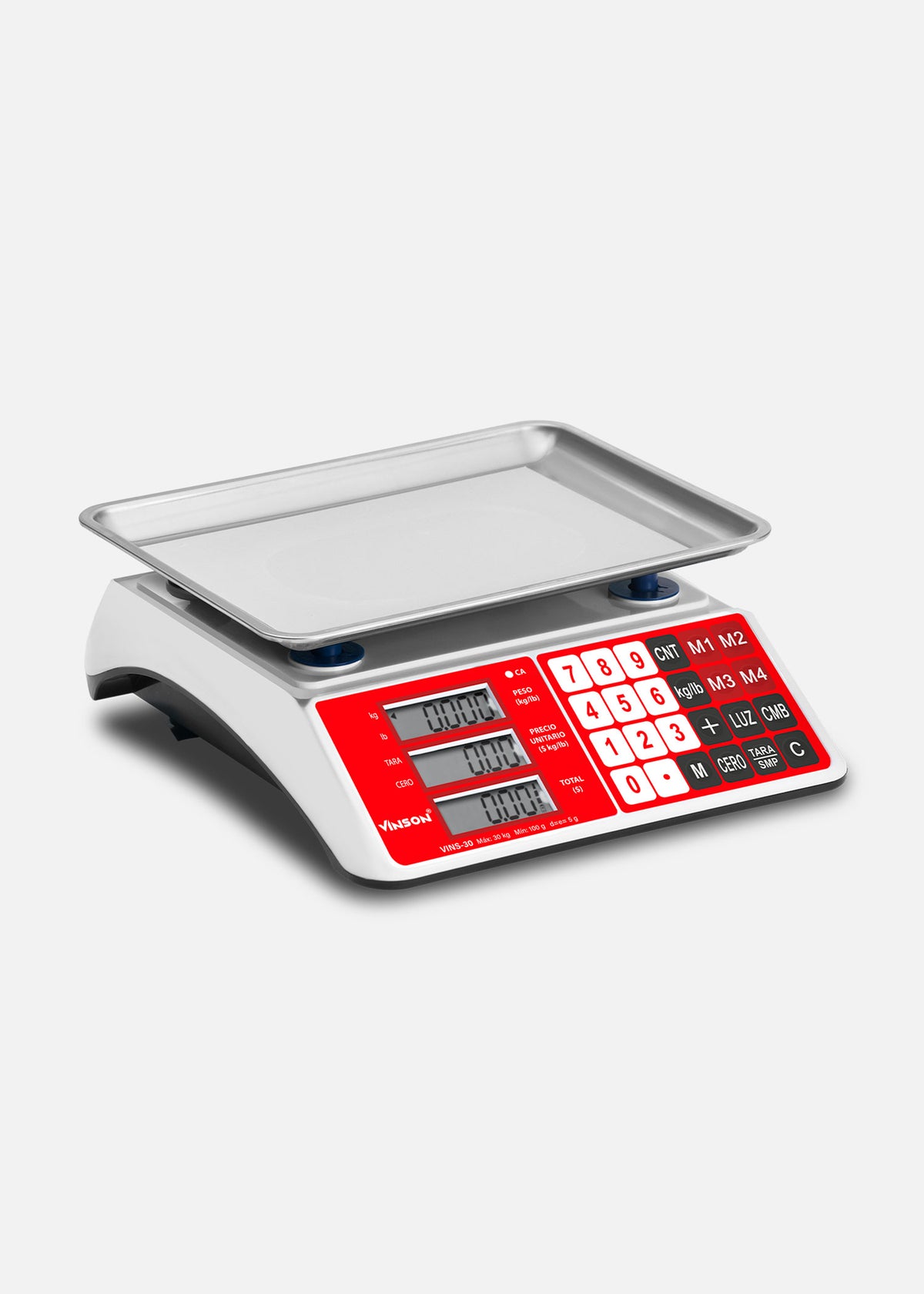 Báscula electrónica comercial peso / precio multifunciones 30 kg división mínima 5 g plato de acero inoxidable de 27.5x21.5 cm. Rhino VINS-30 — imagen de producto