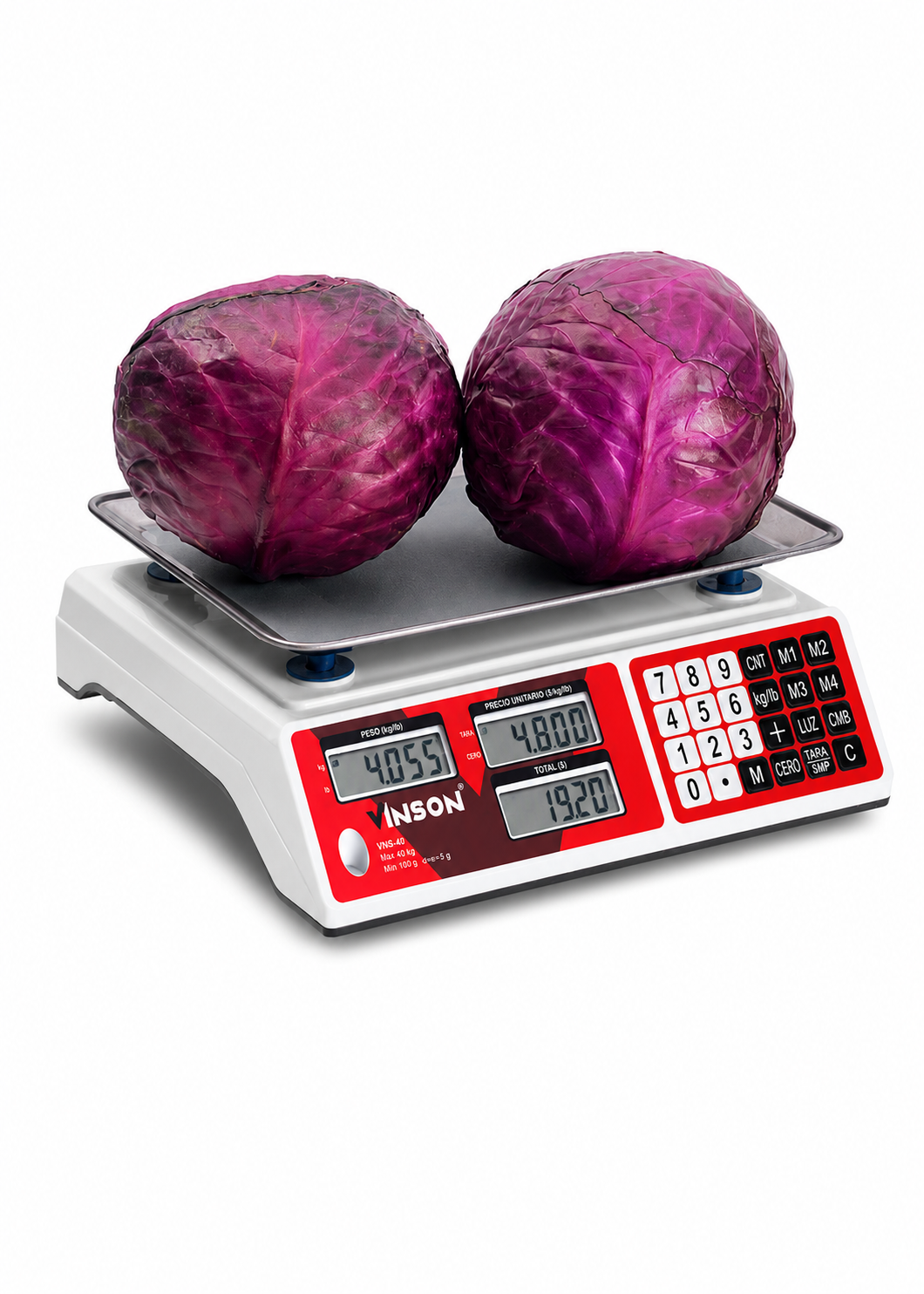 Báscula electrónica comercial peso / precio multifunciones 40 kg división mínima 5 g plato de acero inoxidable de 31.5x24 cm. Rhino VINS-40 — imagen de producto