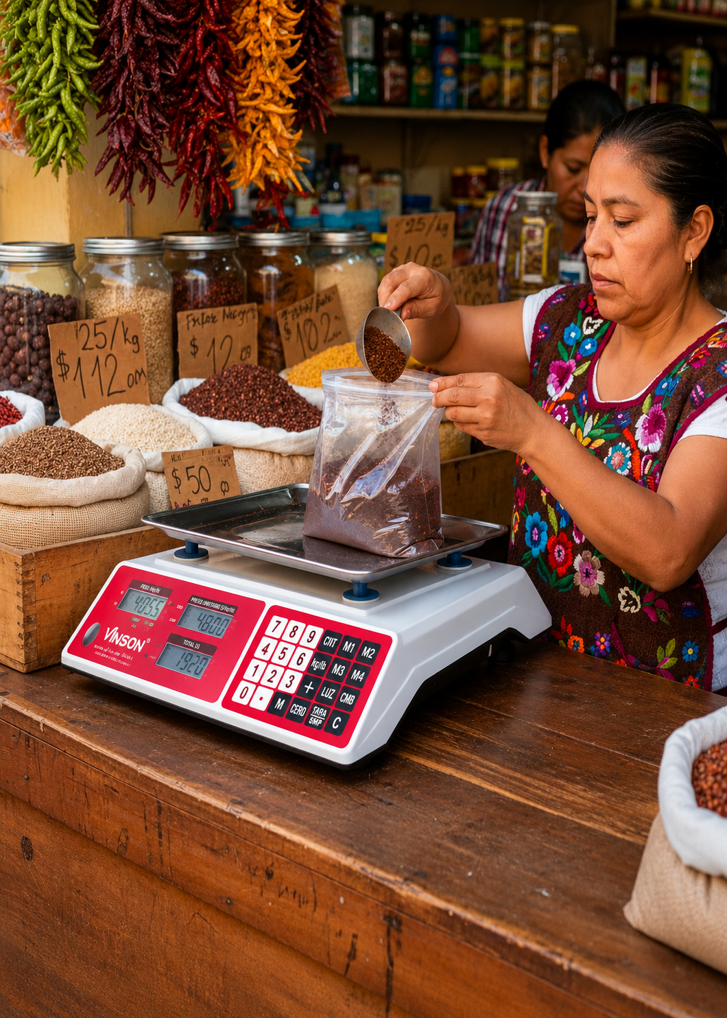 Báscula electrónica comercial peso / precio multifunciones 40 kg división mínima 5 g plato de acero inoxidable de 31.5x24 cm. Rhino VINS-40 — imagen de producto
