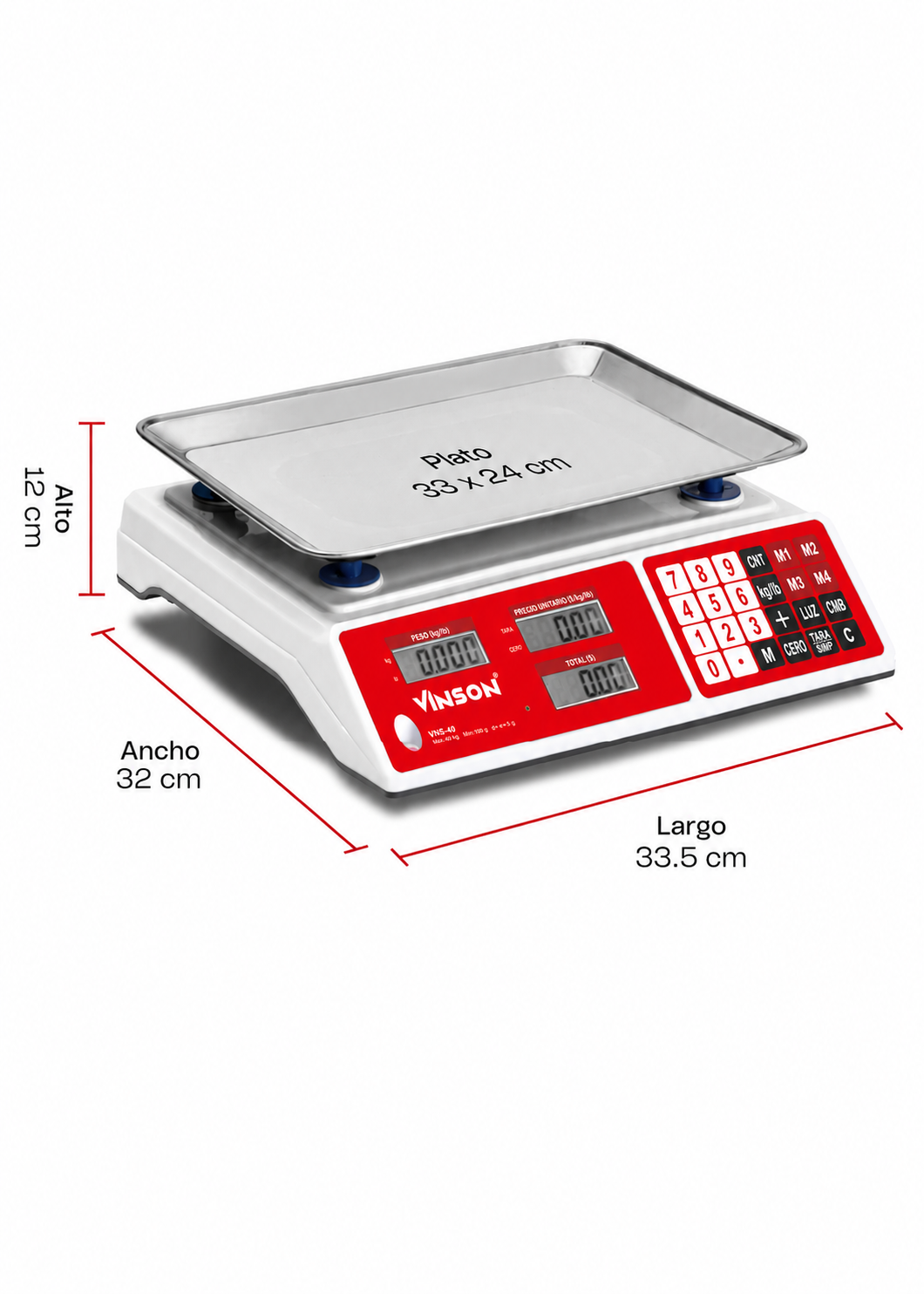 Báscula electrónica comercial peso / precio multifunciones 40 kg división mínima 5 g plato de acero inoxidable de 31.5x24 cm. Rhino VINS-40 — imagen de producto