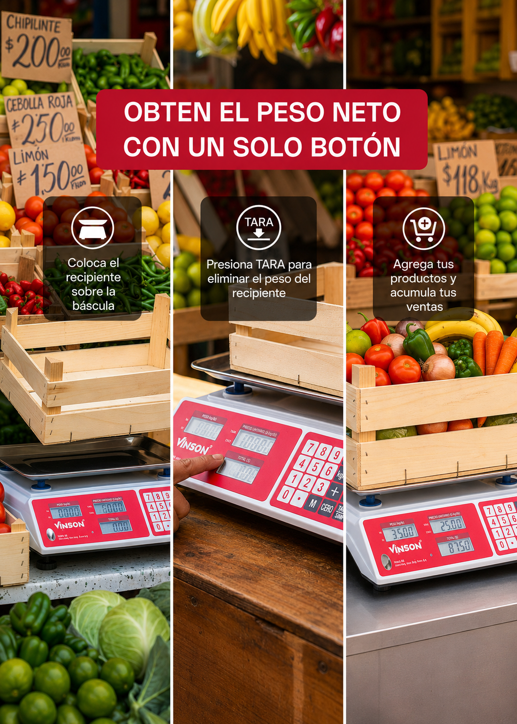 Báscula electrónica comercial peso / precio multifunciones 40 kg división mínima 5 g plato de acero inoxidable de 31.5x24 cm. Rhino VINS-40 — imagen de producto