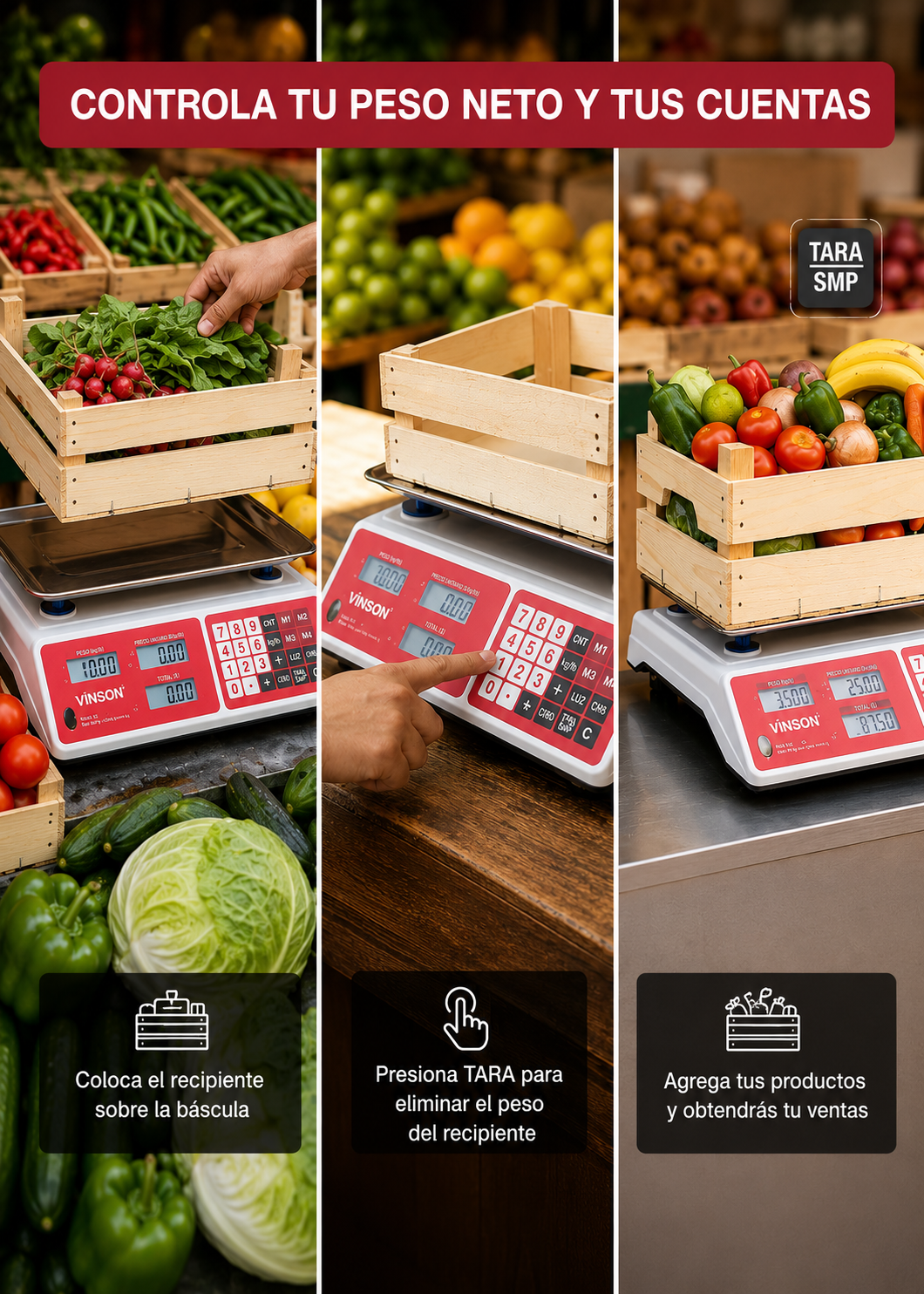 Báscula electrónica comercial peso / precio multifunciones 40 kg división mínima 5 g plato de acero inoxidable de 31.5x24 cm. Rhino VINS-40 — imagen de producto