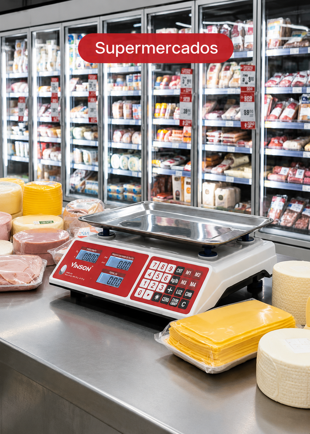 Báscula electrónica comercial peso / precio multifunciones 40 kg división mínima 5 g plato de acero inoxidable de 31.5x24 cm. Rhino VINS-40 — imagen de producto