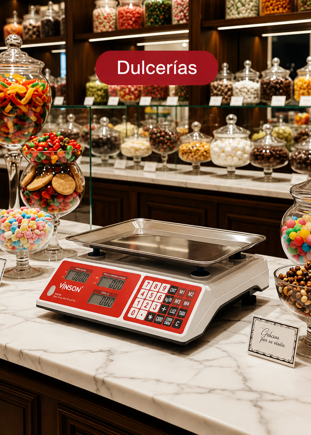 Báscula electrónica comercial peso / precio multifunciones 40 kg división mínima 5 g plato de acero inoxidable de 31.5x24 cm. Rhino VINS-40 — imagen de producto
