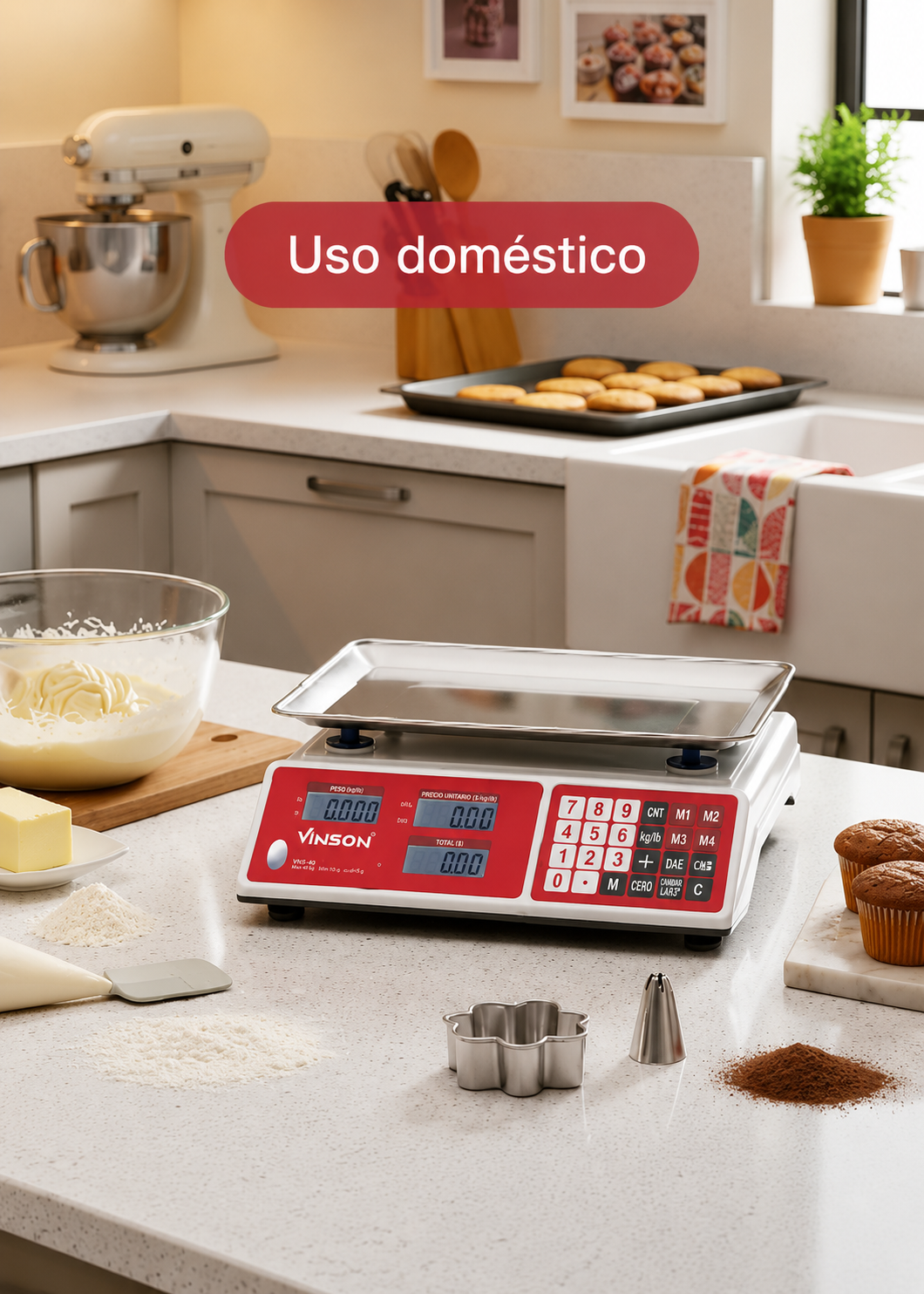 Báscula electrónica comercial peso / precio multifunciones 40 kg división mínima 5 g plato de acero inoxidable de 31.5x24 cm. Rhino VINS-40 — imagen de producto