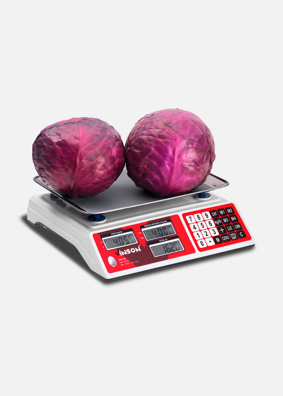 Báscula electrónica comercial peso / precio multifunciones 40 kg división mínima 5 g plato de acero inoxidable de 31.5x24 cm. Rhino VINS-40 — imagen de producto