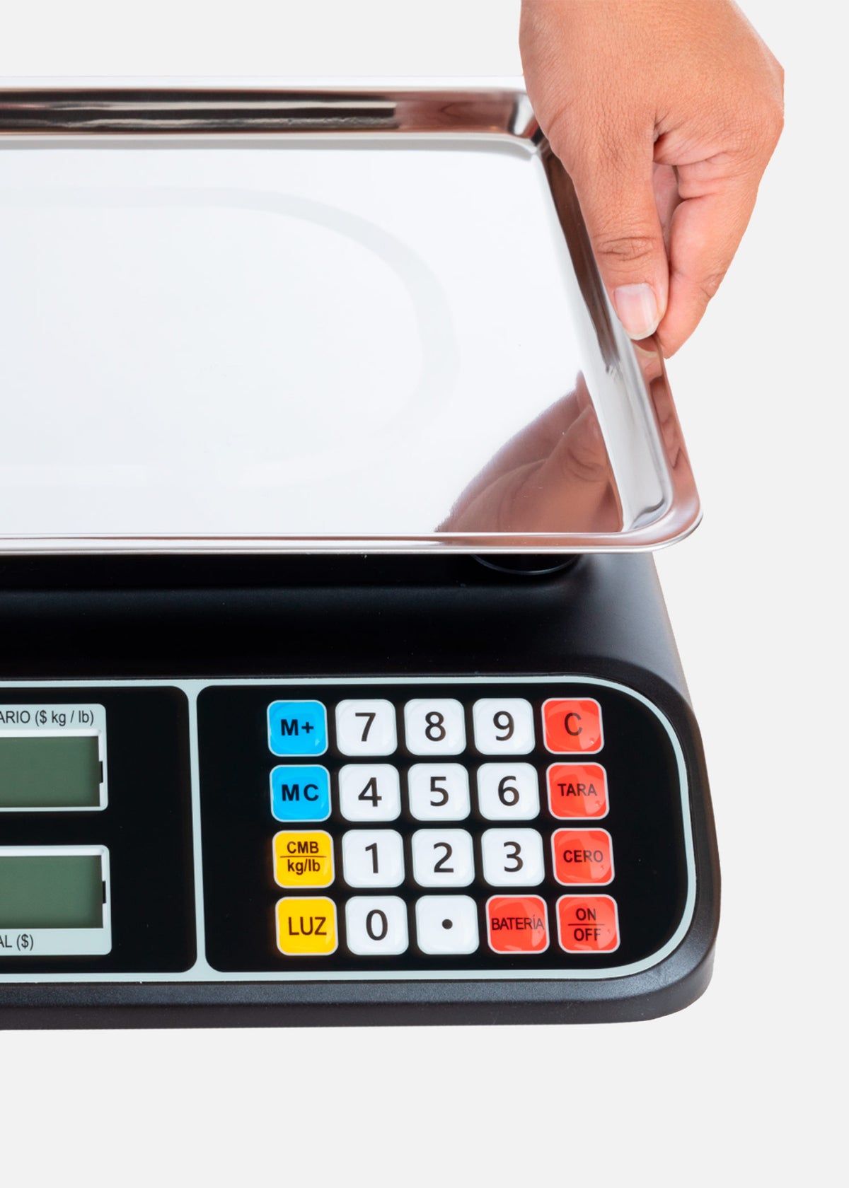 Bascula electrónica profesional comercial multifunciones peso / precio 40 kg división mínima 5 g plato de acero inoxidable de 32.5x23.8 cm. Rhino BARCOM-40 — imagen de producto