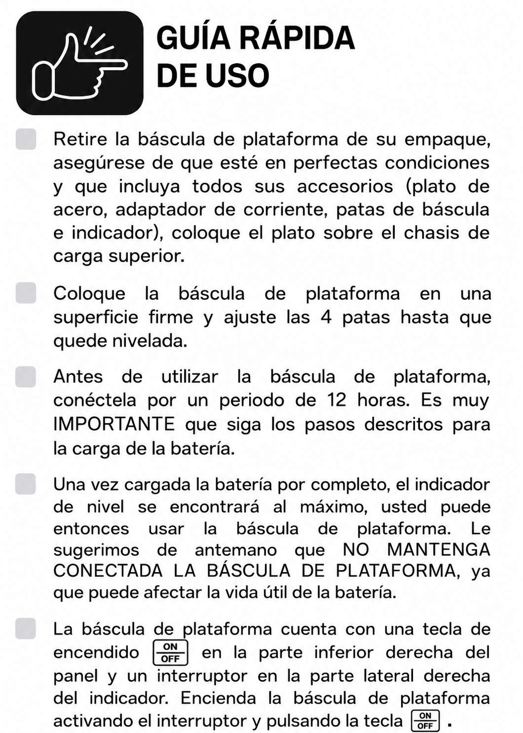 Bascula de plataforma peso / precio con indicador de acero plegable y batería recargable 100 kg división mínima 10 g plato de acero de carbono de 32x42 cm. Rhino BAPCA-100 — imagen de producto