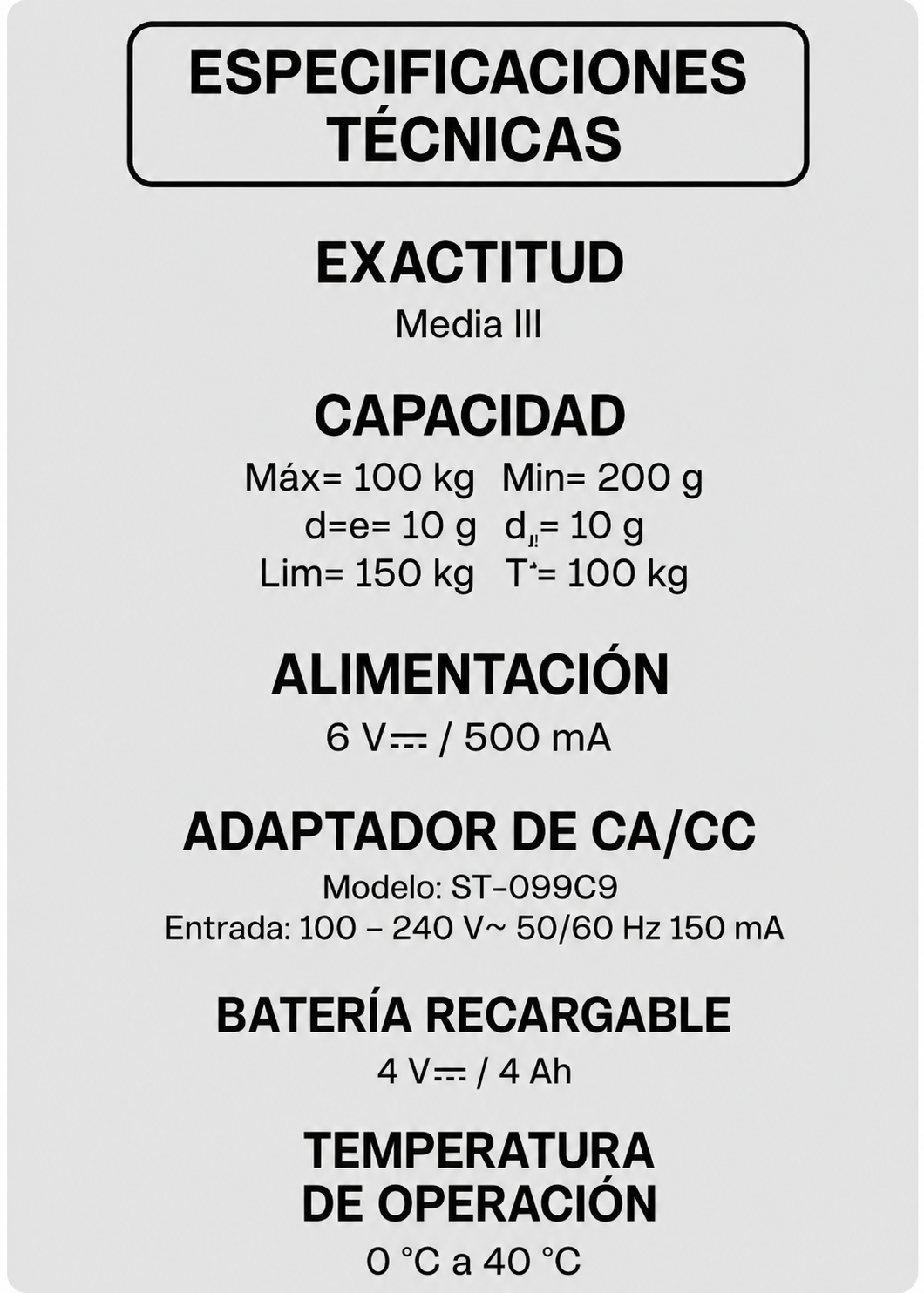 Bascula de plataforma peso / precio con indicador de acero plegable y batería recargable 100 kg división mínima 10 g plato de acero de carbono de 32x42 cm. Rhino BAPCA-100 — imagen de producto