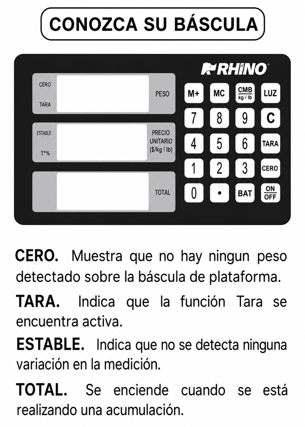 Bascula de plataforma peso / pecio plegable con indicador de acero y batería recargable 200 kg división minima 20 g plato de acero de carbono de 39x49 cm. Rhino BAPCA-200 — imagen de producto