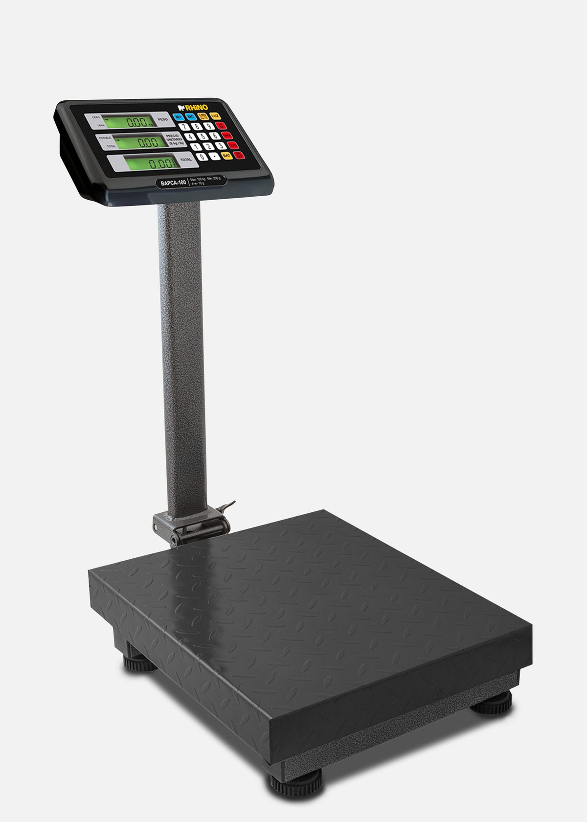 Bascula de plataforma peso / pecio plegable con indicador de acero y batería recargable 200 kg división minima 20 g plato de acero de carbono de 39x49 cm. Rhino BAPCA-200 — imagen de producto
