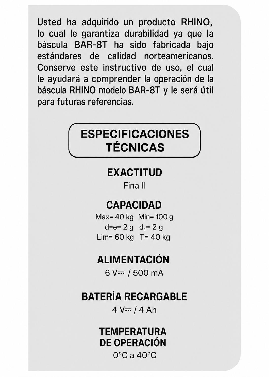 Báscula electrónica profesional digital comercial con torreta peso / precio para negocios 40 kg división mínima 2 g plato de acero inoxidable de 33x25 cm. Rhino BAR-8T — imagen de producto