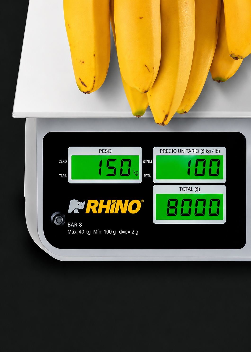 Báscula electrónica profesional digital comercial con torreta peso / precio para negocios 40 kg división mínima 2 g plato de acero inoxidable de 33x25 cm. Rhino BAR-8T — imagen de producto