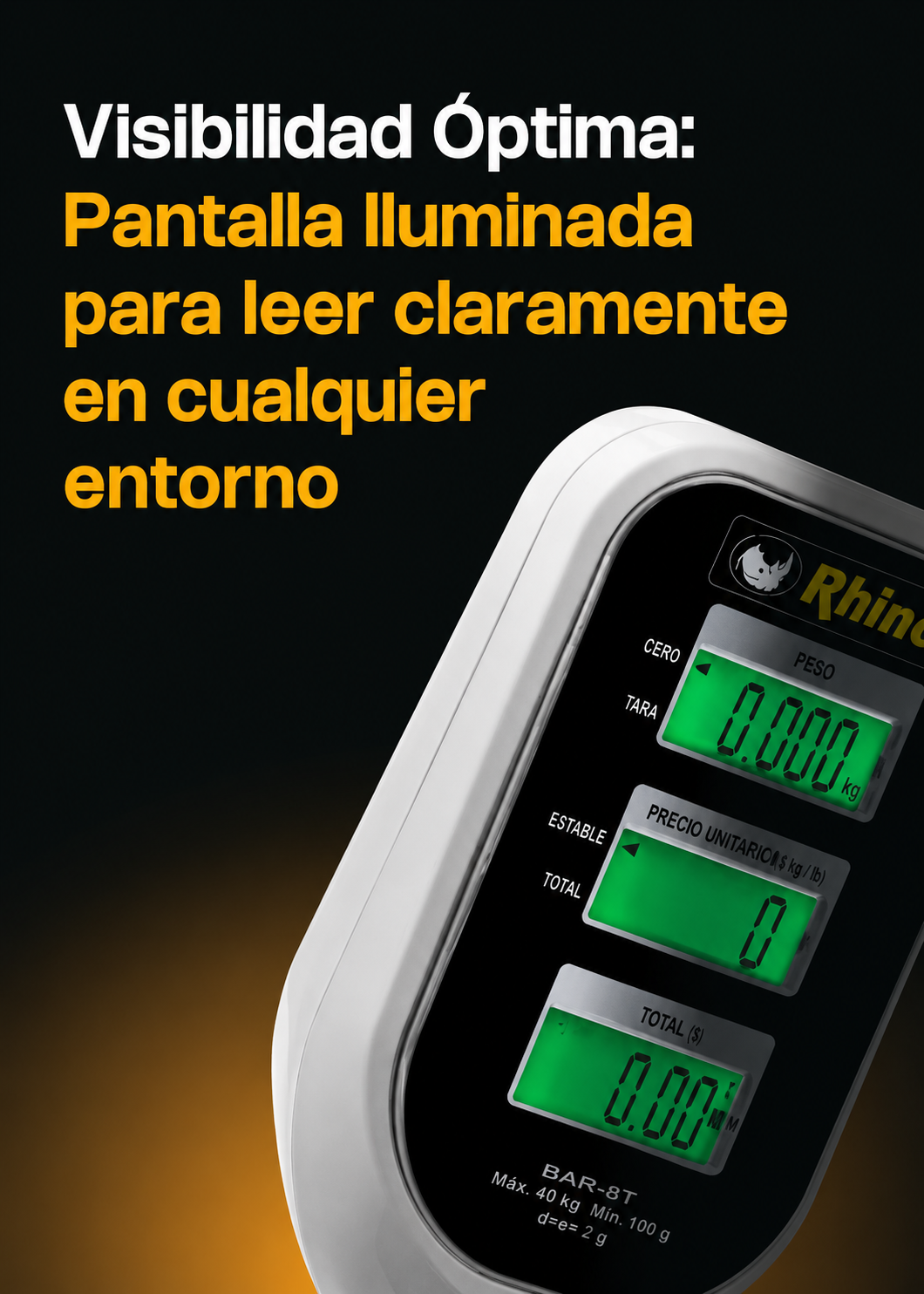 Báscula electrónica profesional digital comercial con torreta peso / precio para negocios 40 kg división mínima 2 g plato de acero inoxidable de 33x25 cm. Rhino BAR-8T — imagen de producto