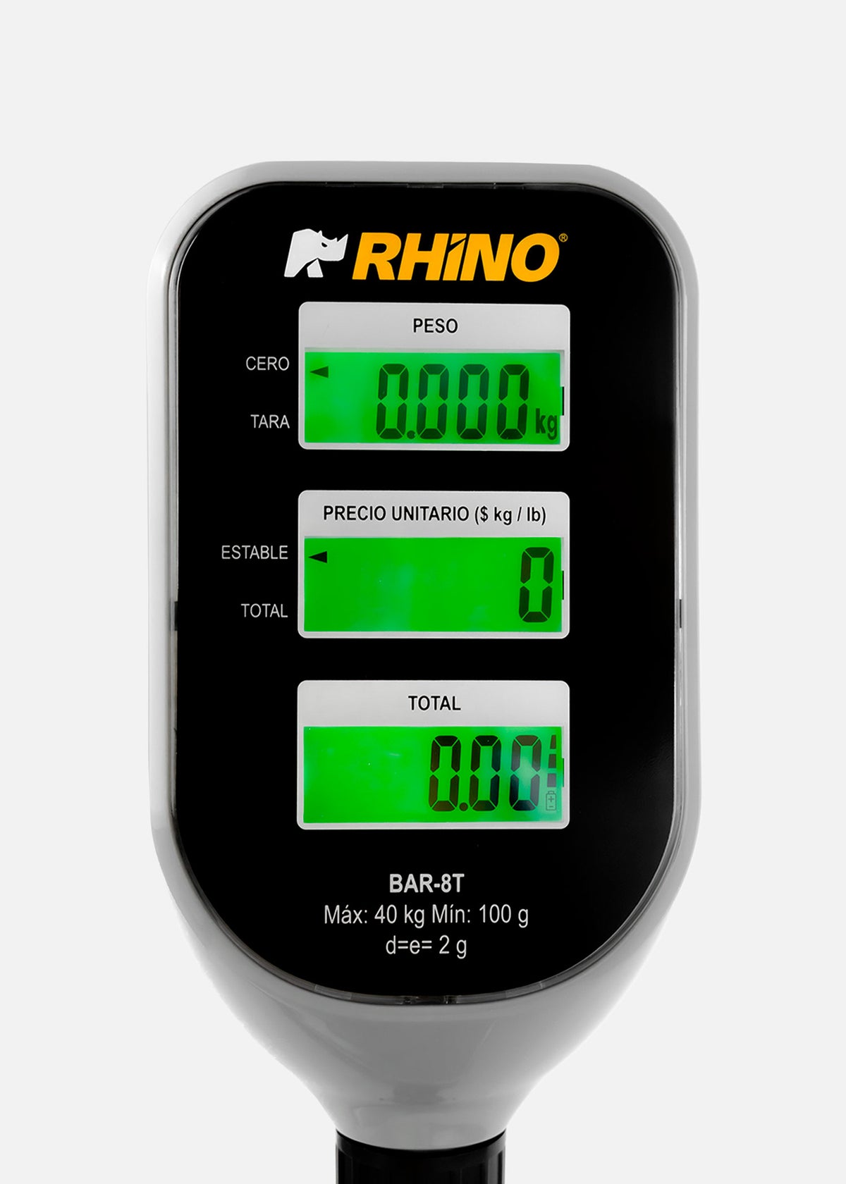 Báscula electrónica profesional digital comercial con torreta peso / precio para negocios 40 kg división mínima 2 g plato de acero inoxidable de 33x25 cm. Rhino BAR-8T — imagen de producto