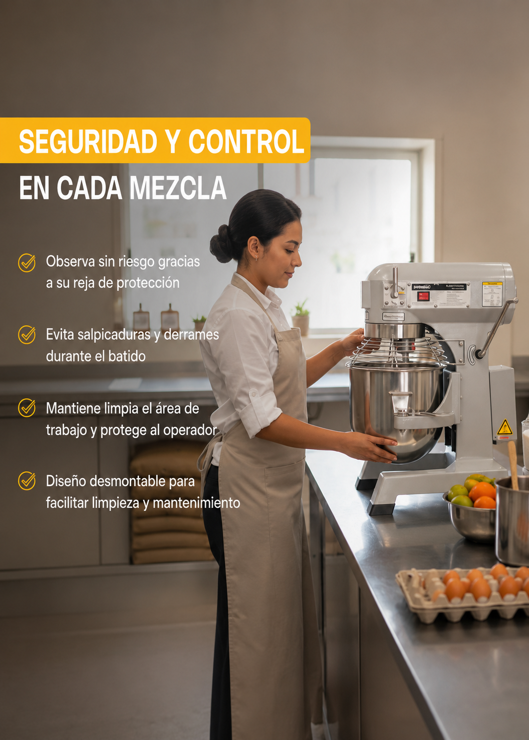 Batidora industrial planetaria de acero inoxidable 201 profesional de tres velocidades (gancho, paleta y globo) capacidad de tazón 10 L y 1.5 kg de amasado. Rhino BATI-10 — imagen de producto