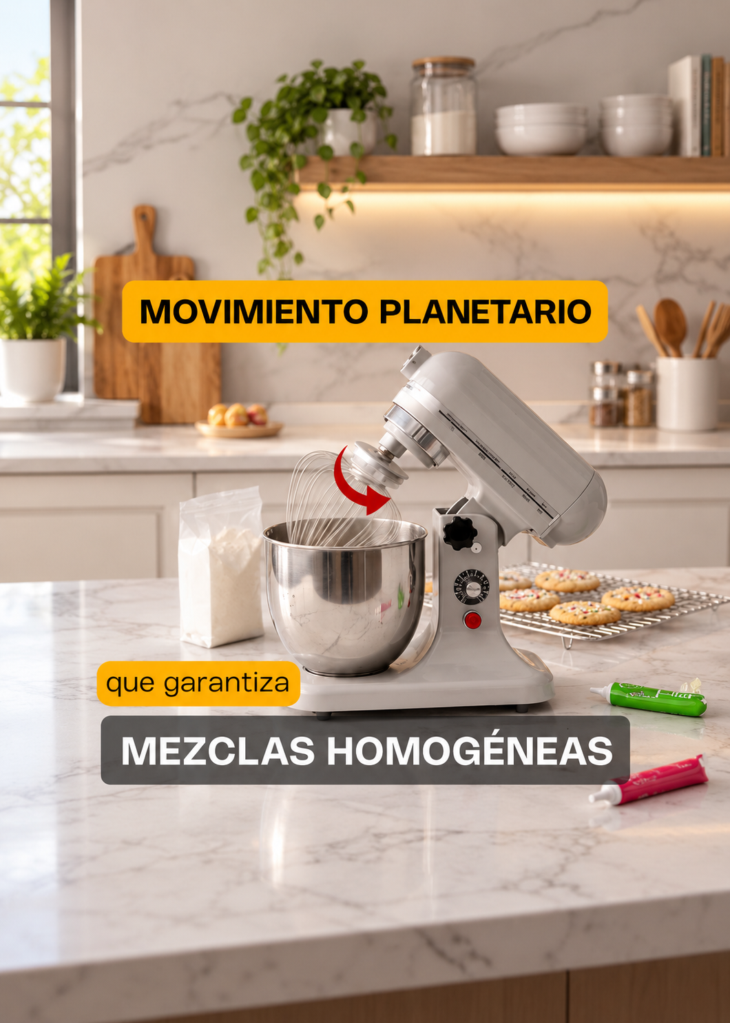 Batidora planetaria de acero inoxidable plata 7 L, amasado 600 g — imagen de producto