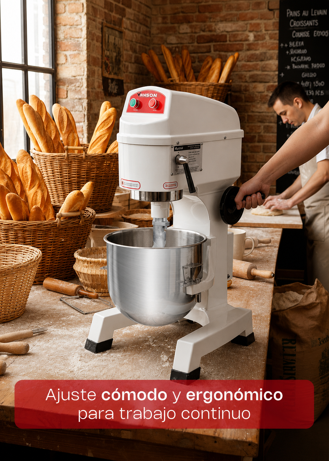 Batidora planetaria monofásica de acero inoxidable 201 capacidad de tazón 19.3 L y 3 kg de amasado 3 velocidades (gancho, paleta y globo) 1 HP. Rhino BAVIN-20 — imagen de producto