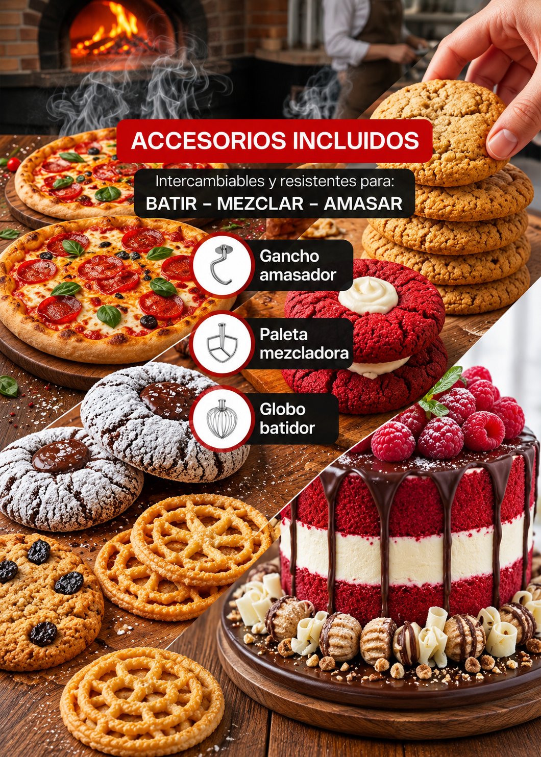 Batidora planetaria monofásica de acero inoxidable 201 capacidad de tazón 19.3 L y 3 kg de amasado 3 velocidades (gancho, paleta y globo) 1 HP. Rhino BAVIN-20 — imagen de producto