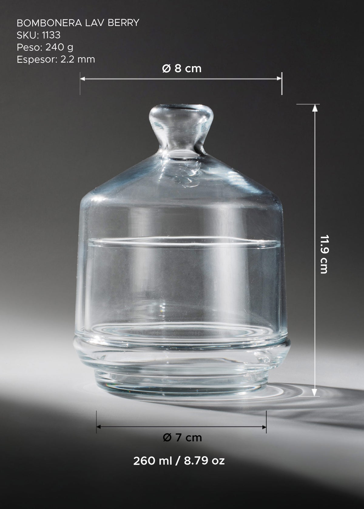 Bombonera de cristal transparente de 260 ml