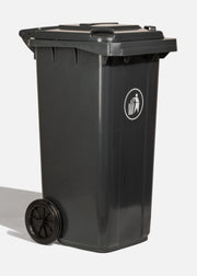 Bote de basura con tapa de plástico gris y ruedas 120 L — imagen de producto