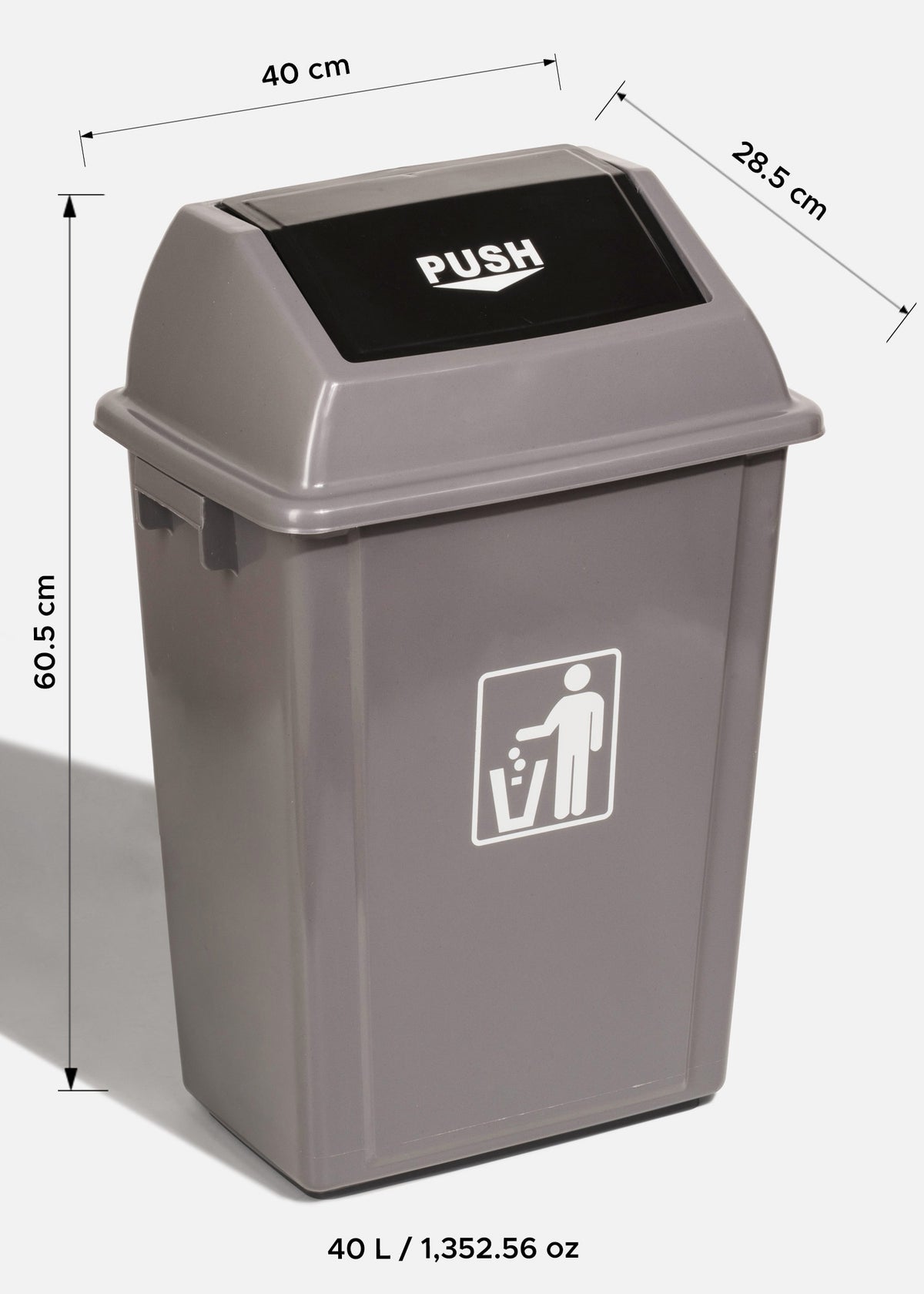 Bote de basura con tapa de plástico polipropileno gris 40 L — imagen de producto