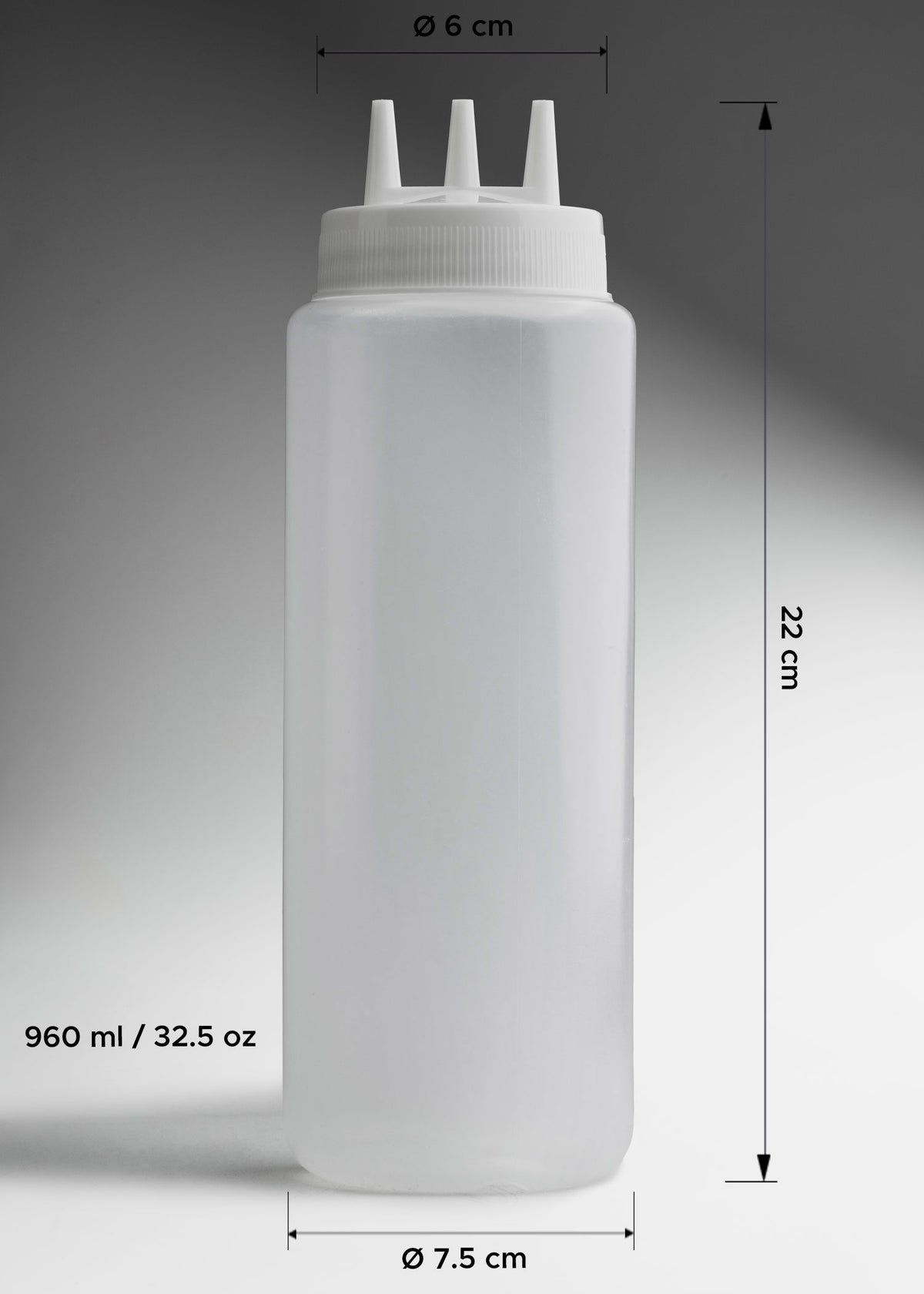 Botella dispensadora para aderezos de plástico transparente 3 salidas 960 ml 32 OZ — imagen de producto