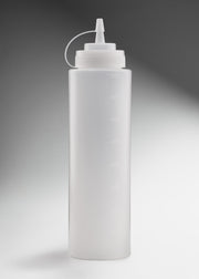 Botella dispensadora de plástico (polietileno) transparente 32 oz para restaurantes, taquerias, pizzerias, food trucks y cocinas profesionales