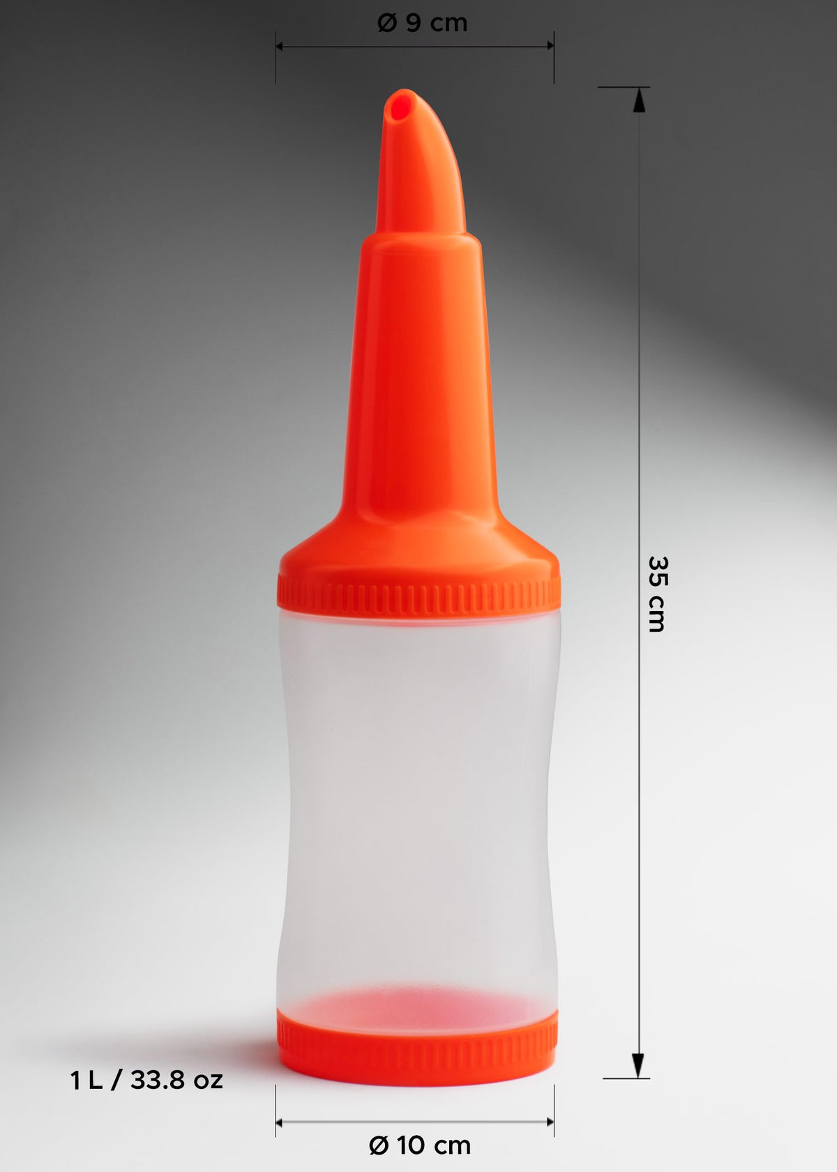 Botella dosificadora para mezcla de plástico naranja 1 L — imagen de producto