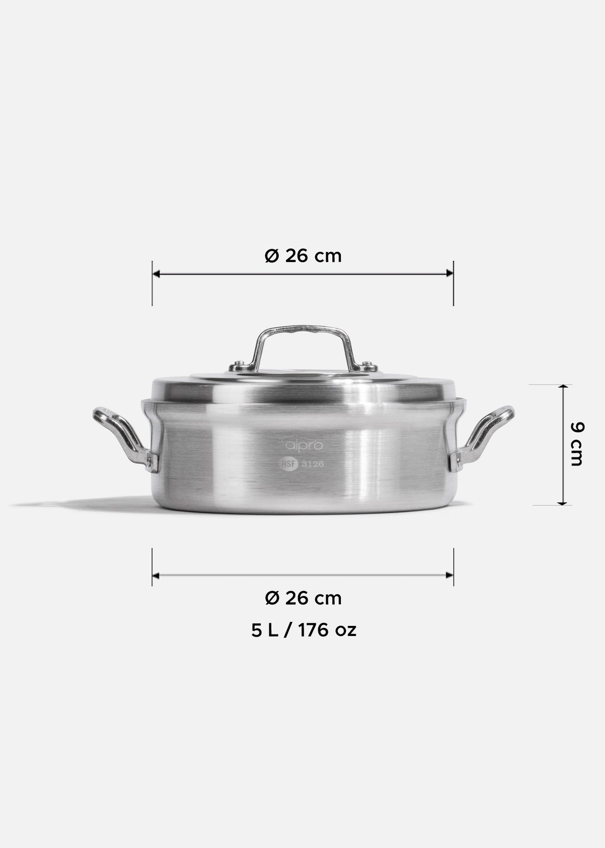 Budinera de aluminio grado alimenticio plata triple fuerte con tapa NSF 5 L — imagen de producto