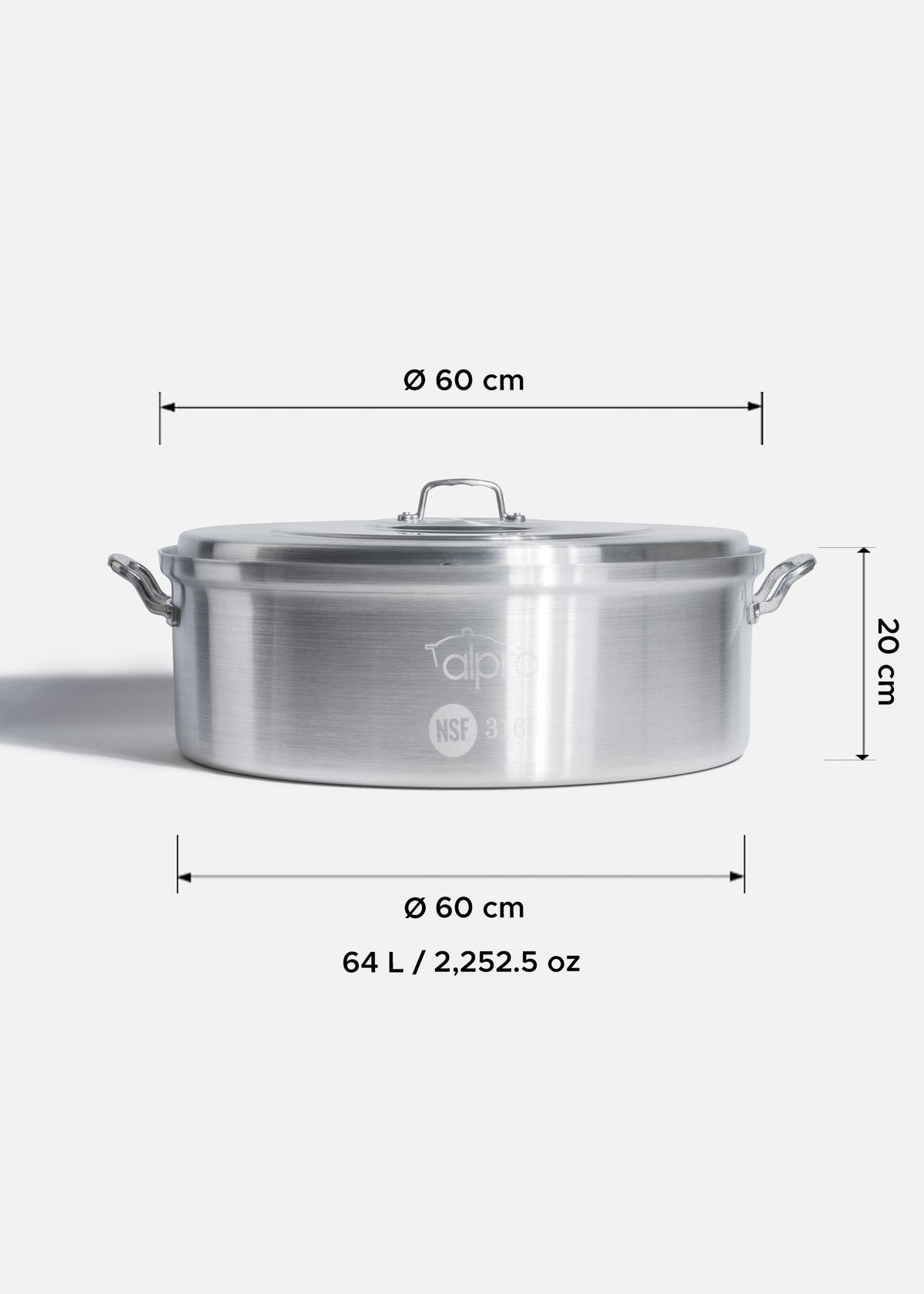 Budinera de aluminio grado alimenticio triple fuerte plata NSF con tapa 64 L — imagen de producto