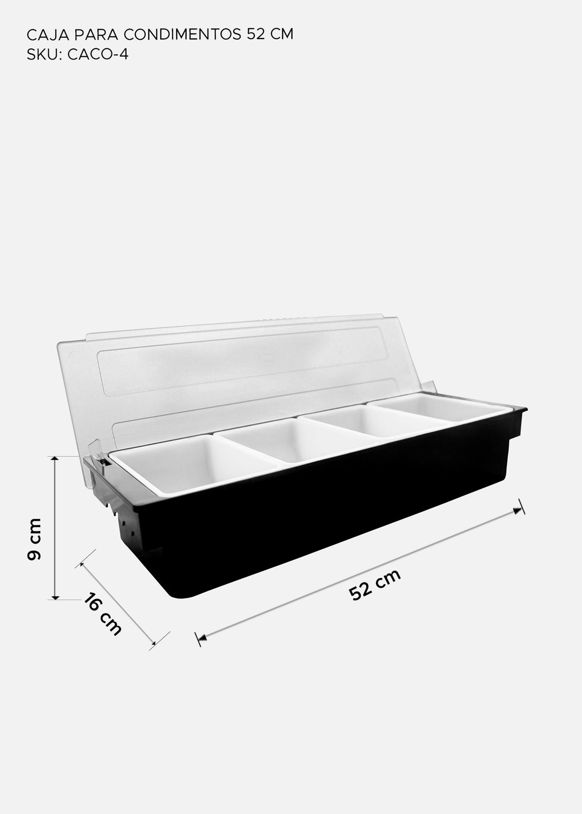 Caja para condimentos de plástico con tapa de acrílico 52x51x23 cm — imagen de producto