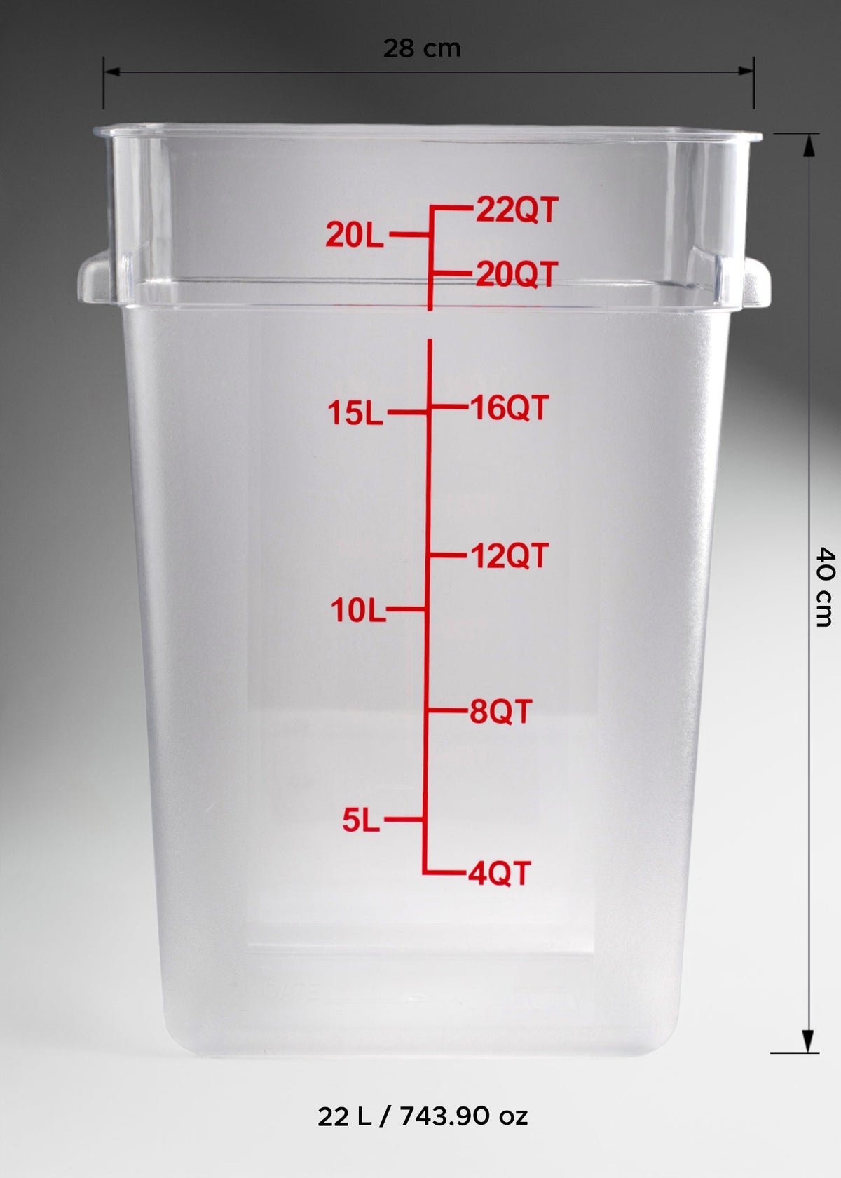 Cambro contenedor de cocina de policarbonato cuadrado transparente 22 L — imagen de producto