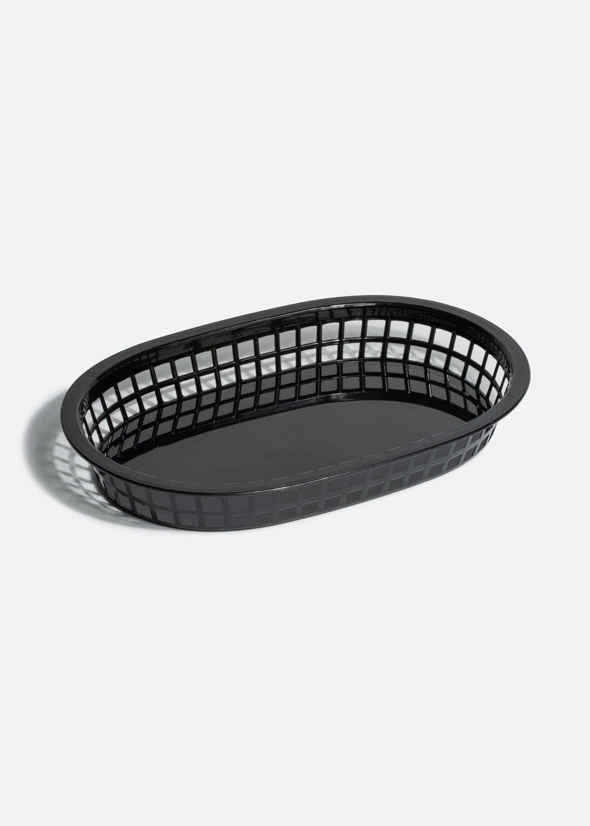 Canasta de plástico negro ovalada para comida Fast Food 27.5x17.5x4 cm — imagen de producto