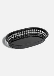 Canasta de plástico negro ovalada para comida Fast Food 27.5x17.5x4 cm — imagen de producto
