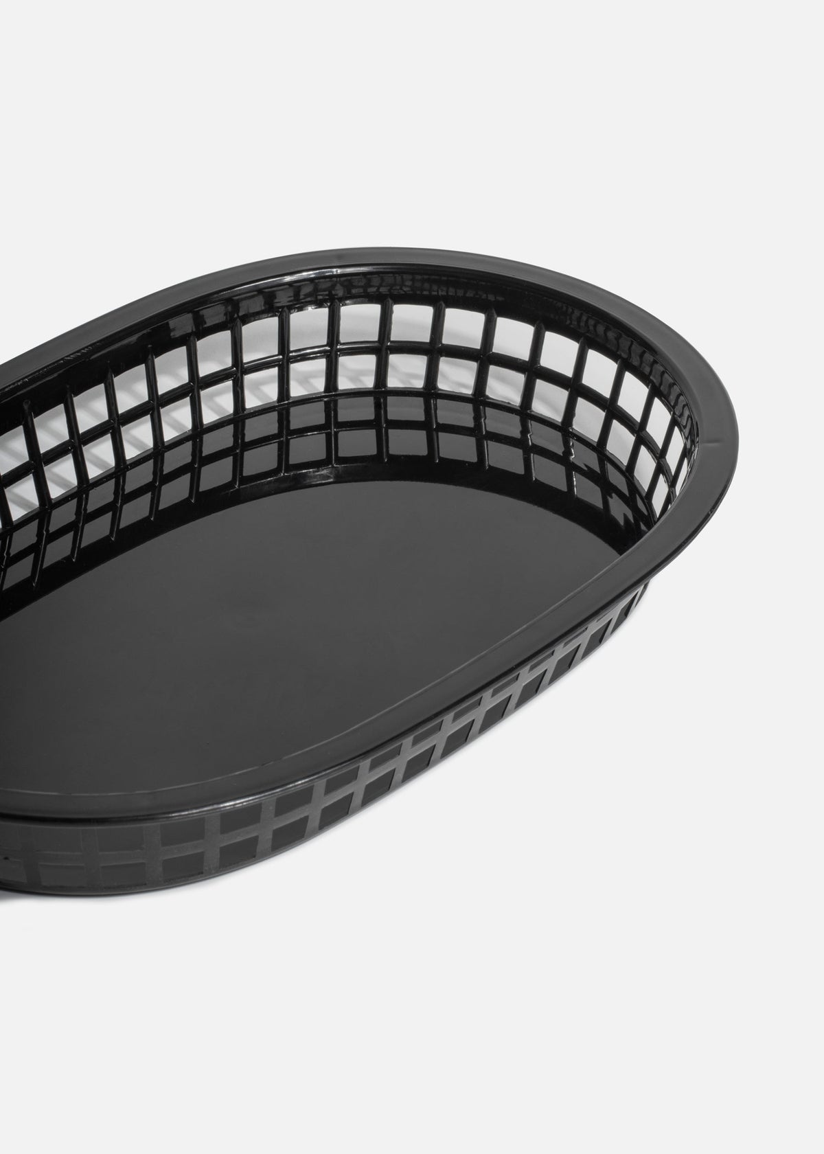 Canasta de plástico negro ovalada para comida Fast Food 27.5x17.5x4 cm — imagen de producto
